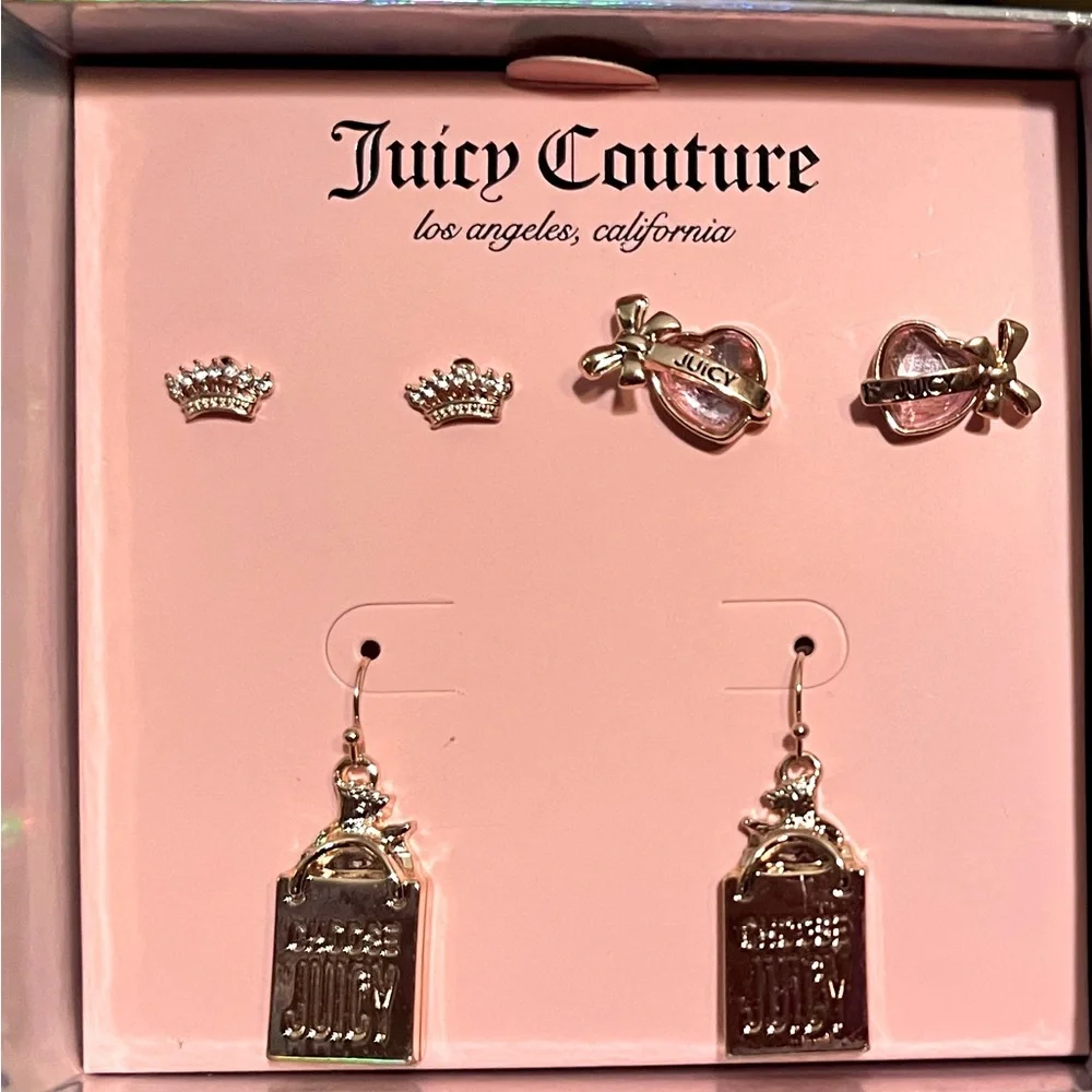 Juicy Couture  NWT Juicy Cherry Heart Tumbler  & Juicy Gold Rhinestone Earrings - Picture 7 of 10